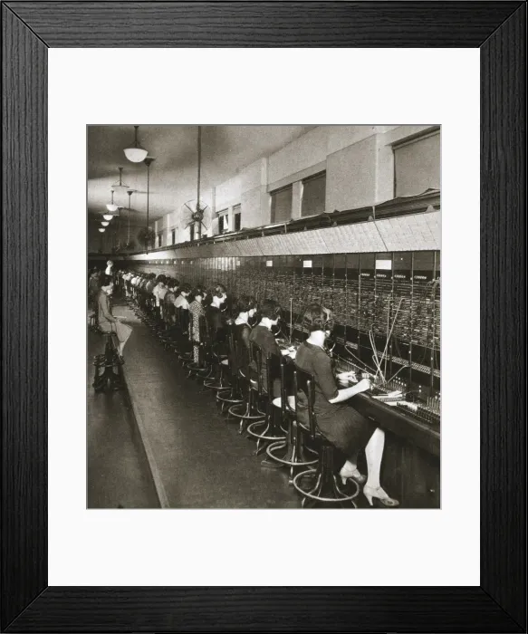 Framed Print : Inside a New York telephone exchange, USA, early 1930s Framed Print : Inside a New York telephone exchange, USA, early 1930s