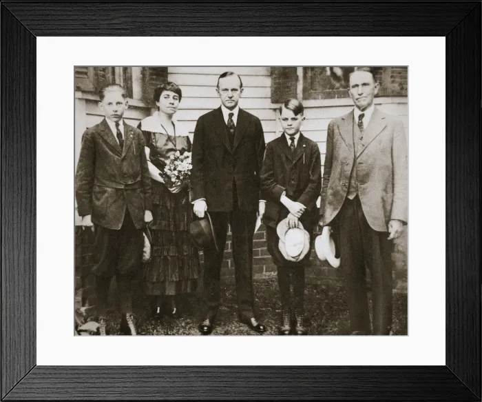 Framed Print : Calvin Coolidge, American politician, with his father, wife, and sons, 1920. Artist Framed Print : Calvin Coolidge, American politician, with his father, wife, and sons, 1920. Artist
