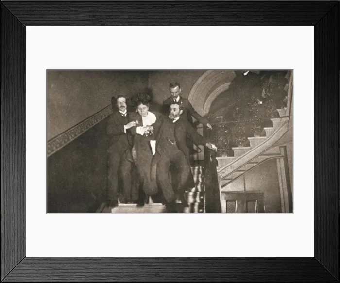 Framed Print : Ejection of a woman questioner from City Temple, London, 12 November 1908. Artist Framed Print : Ejection of a woman questioner from City Temple, London, 12 November 1908. Artist