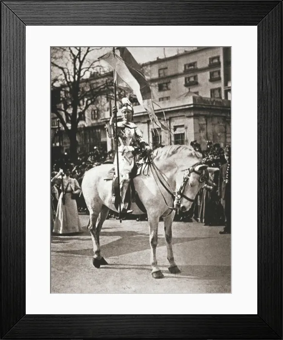 Framed Print : British suffragette Elsie Howey as Joan of Arc, London, 17 April 1909 Framed Print : British suffragette Elsie Howey as Joan of Arc, London, 17 April 1909
