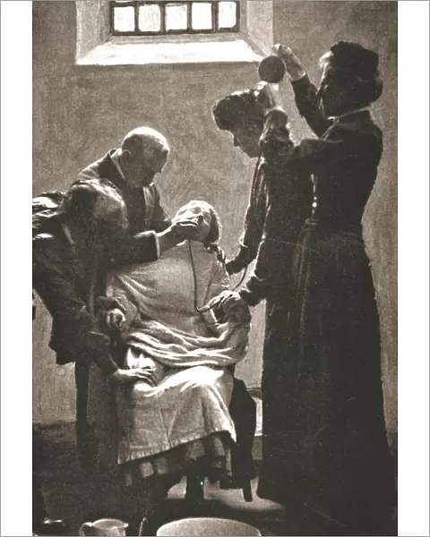 Suffragette being force fed with the nasal tube in Holloway Prison, London, 1909