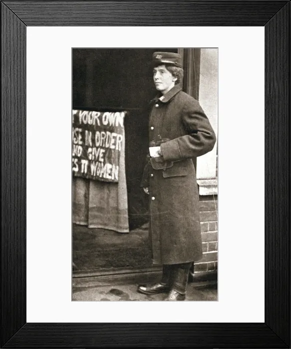 Framed Print : Jessie Kenney, British suffragette, dressed as a telegraph boy, 10 December 1909 Framed Print : Jessie Kenney, British suffragette, dressed as a telegraph boy, 10 December 1909