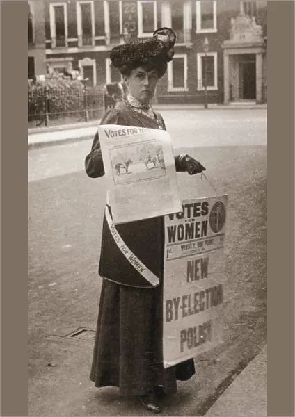 Miss Kelly, a suffragette, selling Votes for Women, July 1911