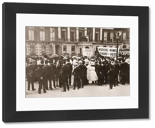 Spectators gather on Portland Place to watch the Womens Sunday procession, London, 21 June 1908