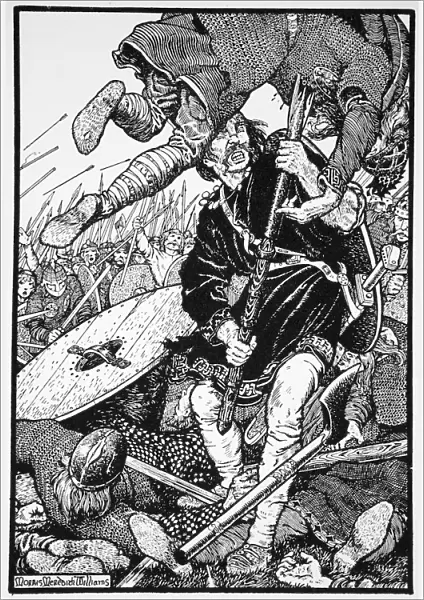 Thorolf slays Earl Hring at Brunanburgh, 1913. Artist: Morris Meredith Williams