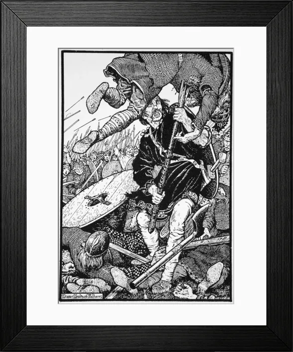 Framed Print : Thorolf slays Earl Hring at Brunanburgh, 1913. Artist: Morris Meredith Williams