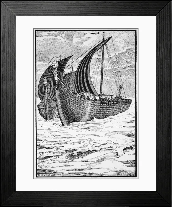 Framed Print : King Olafs Long Serpent, 10th century (1913). Artist: Morris Meredith Williams Framed Print : King Olafs Long Serpent, 10th century (1913). Artist: Morris Meredith Williams