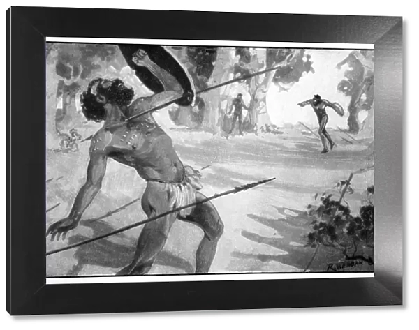 Byama threw a spear with all his strength, 1923. Artist: Raymond Wenban