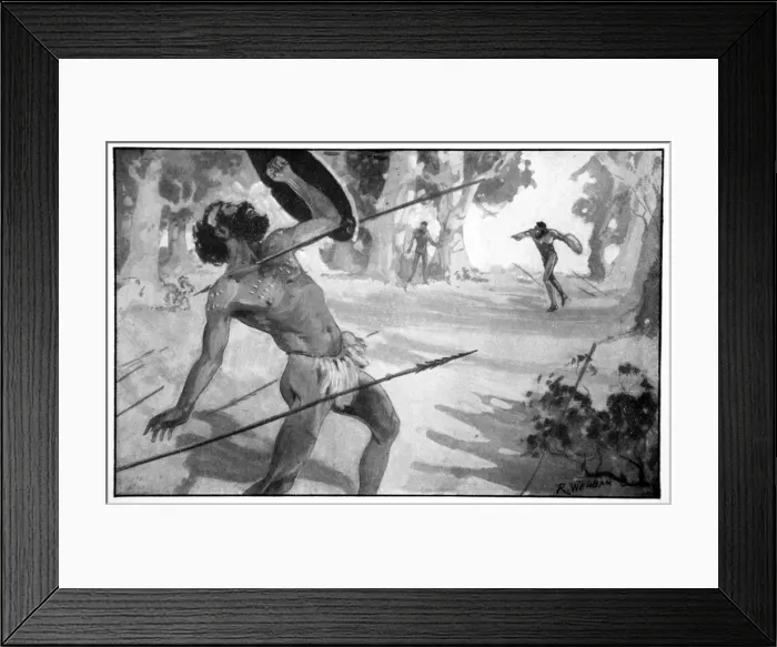 Framed Print : Byama threw a spear with all his strength, 1923. Artist: Raymond Wenban Framed Print : Byama threw a spear with all his strength, 1923. Artist: Raymond Wenban