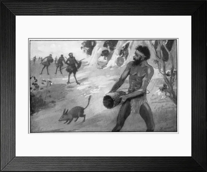 Framed Print : When the strange-looking blackfellows were close to him, Yoonecara released the bandicoot, 1923