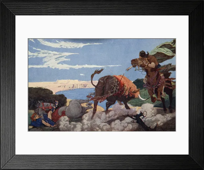 Framed Print : The slaying of the bull of Ishtar, 1915. Artist: Ernest Wellcousins Framed Print : The slaying of the bull of Ishtar, 1915. Artist: Ernest Wellcousins