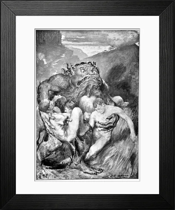 Framed Print : The Daemon of evil, with his fierce ravening, greedily grasped them, 1910. Artist Framed Print : The Daemon of evil, with his fierce ravening, greedily grasped them, 1910. Artist