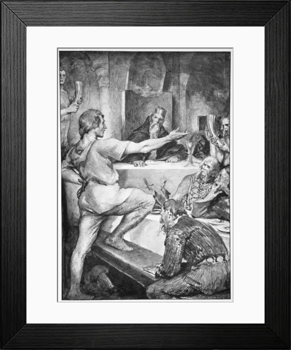 Framed Print : Beowulf replies haughtily to Hunferth, 1910. Artist: John Henry Frederick Bacon Framed Print : Beowulf replies haughtily to Hunferth, 1910. Artist: John Henry Frederick Bacon