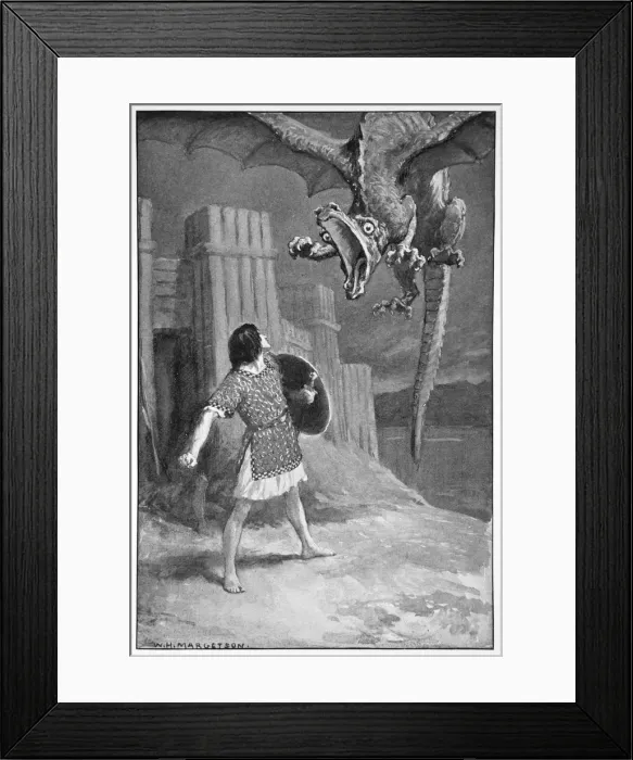 Framed Print : The dragon sank towards him, opening its terrible jaws, 1910 Framed Print : The dragon sank towards him, opening its terrible jaws, 1910