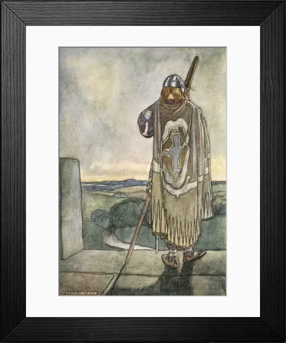 Framed Print : Finn heard far off the first notes of the fairy harp, c1910. Artist: Stephen Reid Framed Print : Finn heard far off the first notes of the fairy harp, c1910. Artist: Stephen Reid