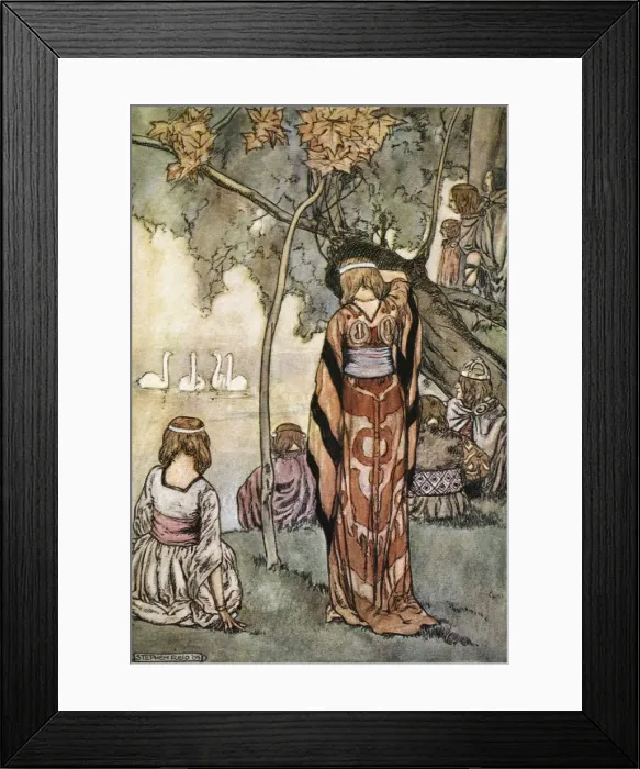 Framed Print : They made an encampment and the swans sang to them, c1910. Artist: Stephen Reid Framed Print : They made an encampment and the swans sang to them, c1910. Artist: Stephen Reid