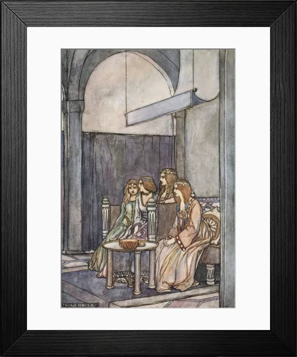 Framed Print : There sat the three maidens with the Queen, c1910. Artist: Stephen Reid Framed Print : There sat the three maidens with the Queen, c1910. Artist: Stephen Reid