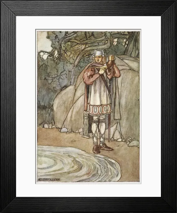 Framed Print : Dermot took the horn and would have filled it, c1910. Artist: Stephen Reid Framed Print : Dermot took the horn and would have filled it, c1910. Artist: Stephen Reid