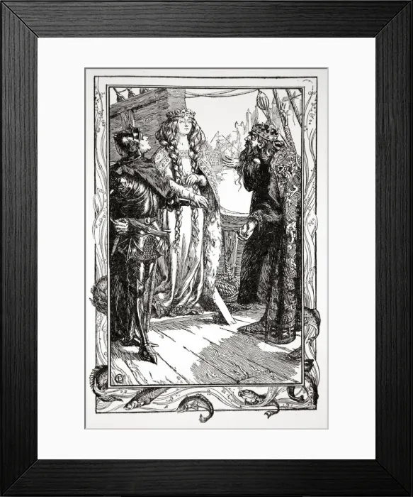Framed Print : King Anguish gives Isolt to Sir Tristram, 1905. Artist: Dora Curtis Framed Print : King Anguish gives Isolt to Sir Tristram, 1905. Artist: Dora Curtis