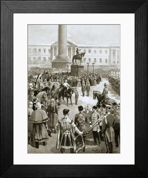Framed Print : The proclamation of peace at Charing Cross, London, April 1856 (1901). Artist: G Amato Framed Print : The proclamation of peace at Charing Cross, London, April 1856 (1901). Artist: G Amato