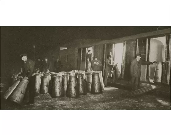 Unloading a milk train, London, 20th century