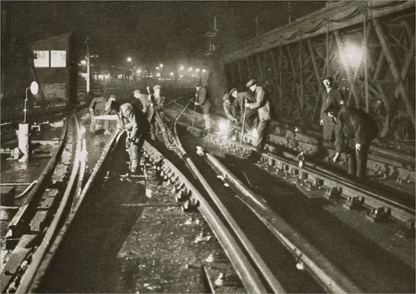 Repairing a railway track, Charing Cross Bridge, London, 20th century