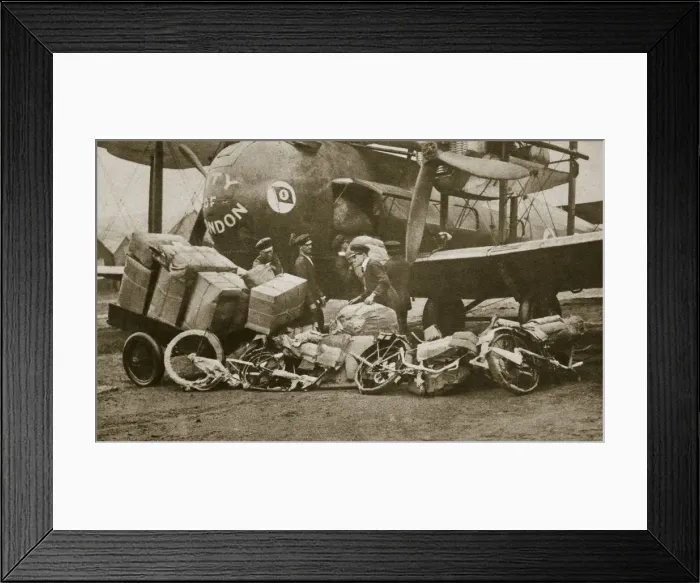 Framed Print : Loading Vickers-Vimy aircraft City of London with motorbike frames for Cologne Framed Print : Loading Vickers-Vimy aircraft City of London with motorbike frames for Cologne