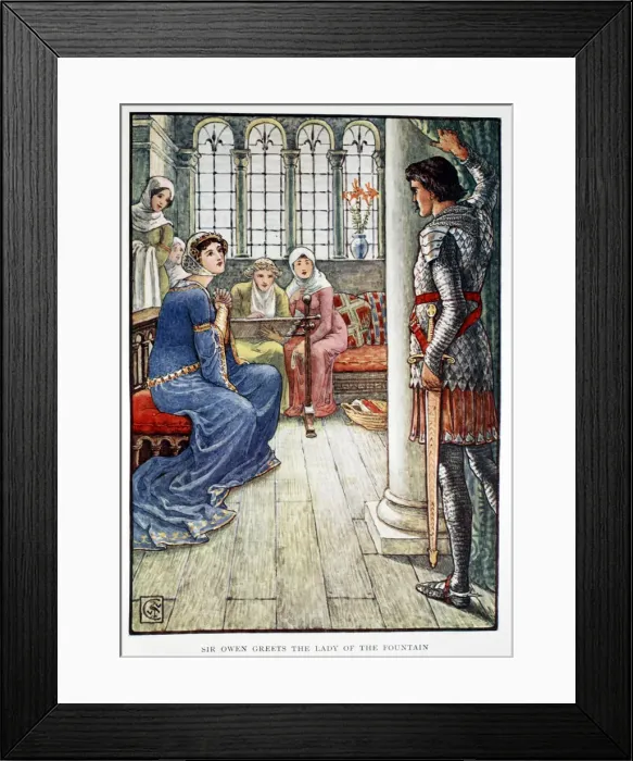 Framed Print : Sir Owen Greets the Lady of the Fountain, 1911 Framed Print : Sir Owen Greets the Lady of the Fountain, 1911