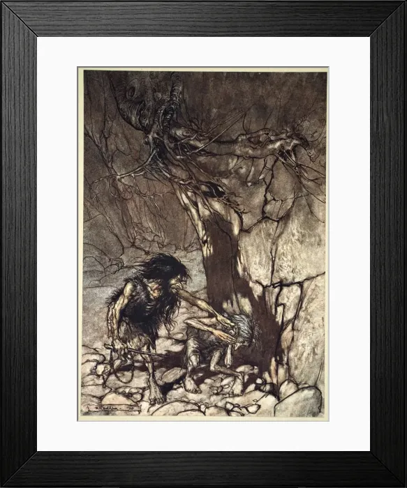 Framed Print : Mime howling Ohe! Ohe! Oh! Oh!, 1910. Artist: Arthur Rackham Framed Print : Mime howling Ohe! Ohe! Oh! Oh!, 1910. Artist: Arthur Rackham