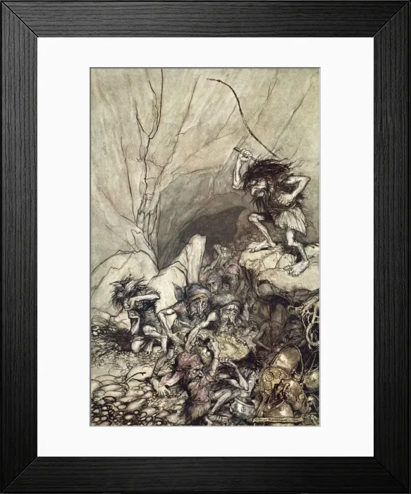 Framed Print : Alberich drives in a band of Nibelungs with gold and silver treasures, 1910. Artist Framed Print : Alberich drives in a band of Nibelungs with gold and silver treasures, 1910. Artist