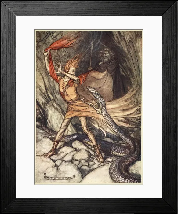 Framed Print : Ohe! Ohe! Horrible dragon, O swallow me not! Spare the life of poor Loge!, 1910 Framed Print : Ohe! Ohe! Horrible dragon, O swallow me not! Spare the life of poor Loge!, 1910