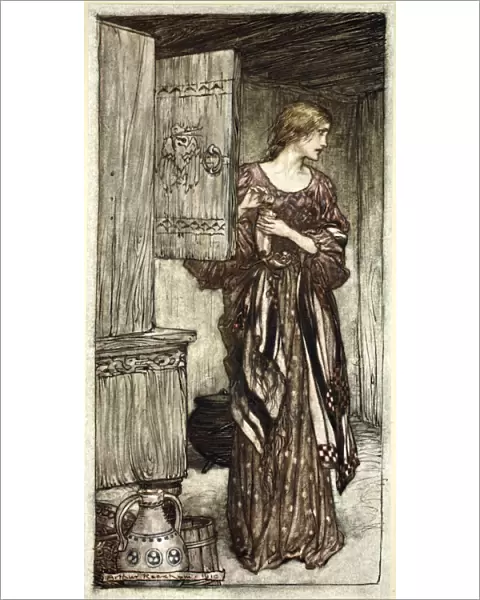 Sieglinde prepares Hundings draught for the night, 1910. Artist: Arthur Rackham