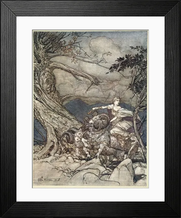 Framed Print : Fricka approaches in anger, 1910. Artist: Arthur Rackham Framed Print : Fricka approaches in anger, 1910. Artist: Arthur Rackham