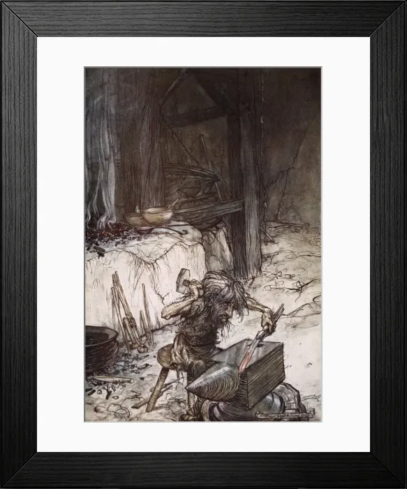 Framed Print : Mime at the anvil, 1924. Artist: Arthur Rackham Framed Print : Mime at the anvil, 1924. Artist: Arthur Rackham