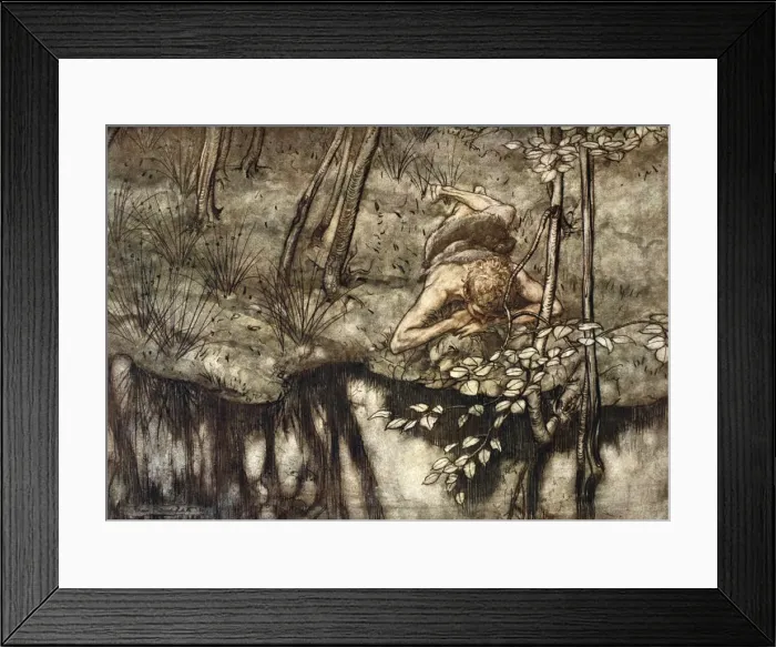 Framed Print : Siegfried sees himself in the stream, 1924. Artist: Arthur Rackham Framed Print : Siegfried sees himself in the stream, 1924. Artist: Arthur Rackham
