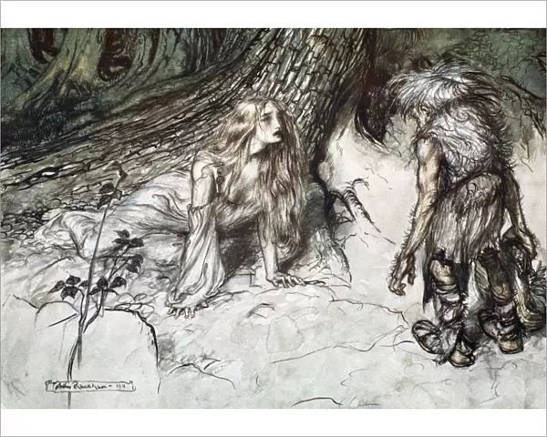 Mime finds the mother of Siegfried in the forest, 1924. Artist: Arthur Rackham