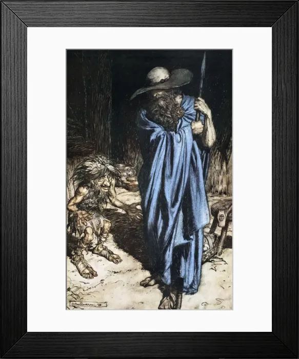 Framed Print : Mime and the Wanderer, 1924. Artist: Arthur Rackham Framed Print : Mime and the Wanderer, 1924. Artist: Arthur Rackham