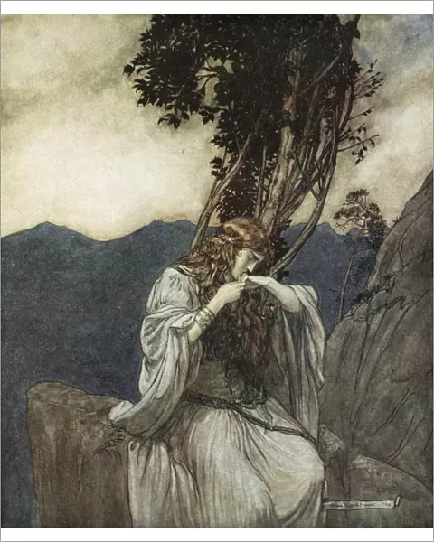 Brunnhilde kisses the ring that Siegfried has left with her, 1924