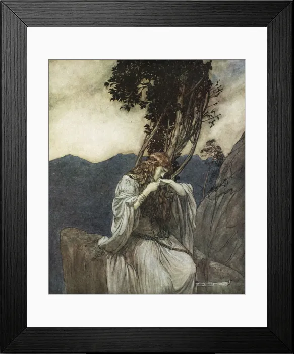 Framed Print : Brunnhilde kisses the ring that Siegfried has left with her, 1924 Framed Print : Brunnhilde kisses the ring that Siegfried has left with her, 1924