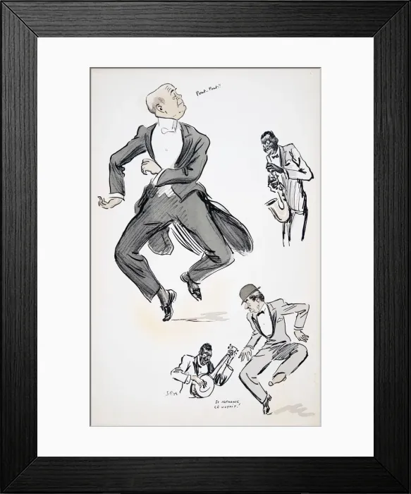 Framed Print : Gentleman in white tie and gentleman in bowler hat try out dancing to jazz… Framed Print : Gentleman in white tie and gentleman in bowler hat try out dancing to jazz…