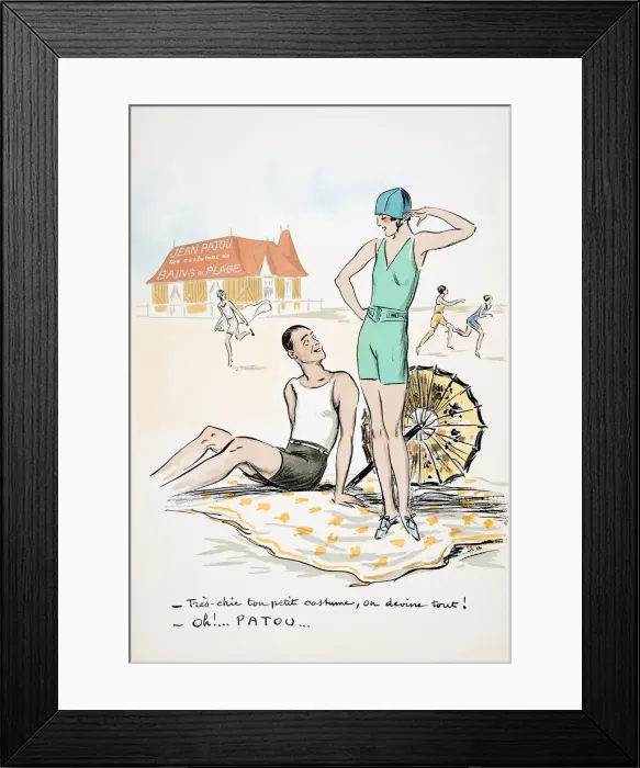 Framed Print : Jean Patou ses costumes de Bains ou Plage, from White Bottoms pub. 1927 Framed Print : Jean Patou ses costumes de Bains ou Plage, from White Bottoms pub. 1927