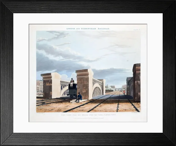 Framed Print : View Taken from the Bridge over the Canal, Camden Town, published 1837 (hand coloured