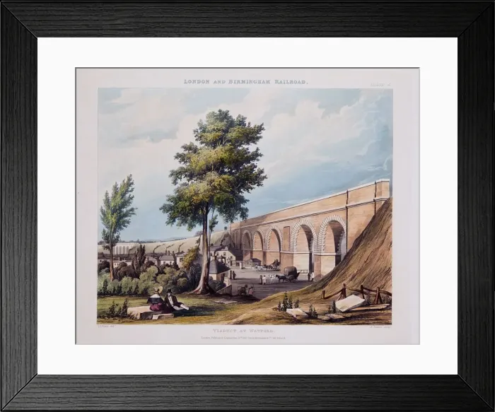 Framed Print : Viaduct at Watford, published 1837 (hand coloured engraving) Framed Print : Viaduct at Watford, published 1837 (hand coloured engraving)