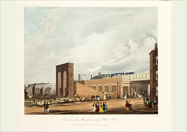 Entrance into Manchester Across Water Street, published 1831 (hand coloured engraving)