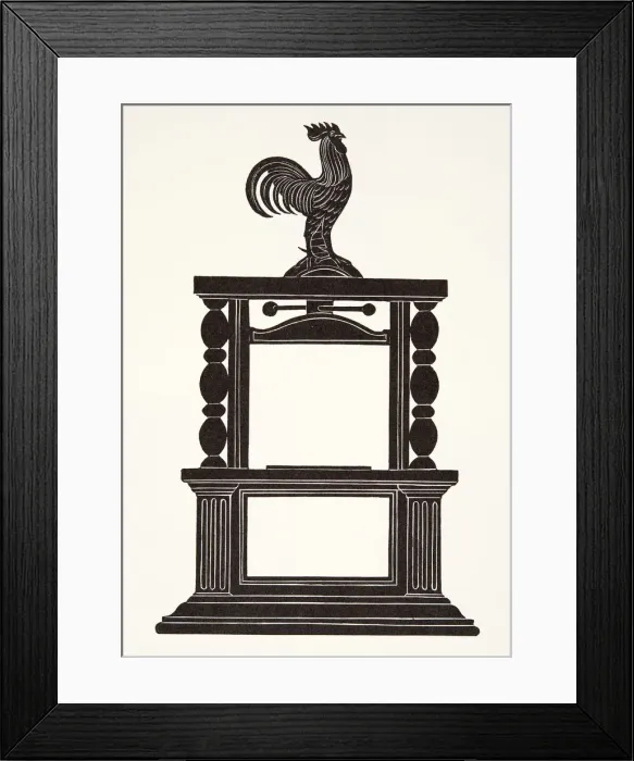 Framed Print : Cockerel and the Printing Press, 1926 (wood engraving) Framed Print : Cockerel and the Printing Press, 1926 (wood engraving)