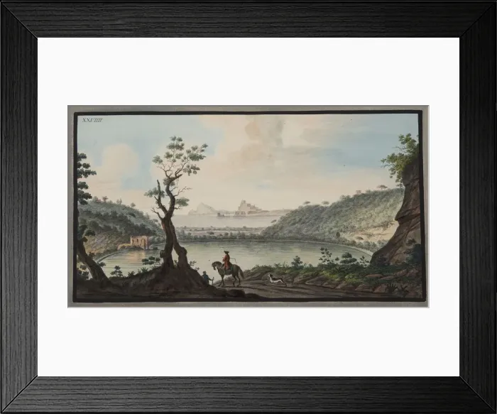 Framed Print : View of the Lake Avernus from the road between Puzzoli and Cuma, 1776 Framed Print : View of the Lake Avernus from the road between Puzzoli and Cuma, 1776