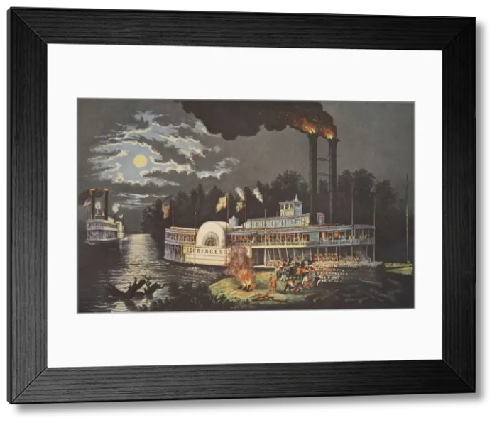 Framed Print : Wooding Up On The Mississippi, pub. 1863, Currier & Ives (Colour Lithograph) Framed Print : Wooding Up On The Mississippi, pub. 1863, Currier & Ives (Colour Lithograph)