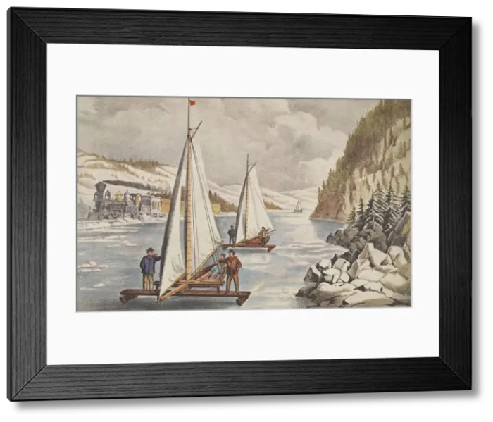Framed Print : Ice-Boat Race on the Hudson, pub. C. 1855, Currier & Ives (Colour Lithograph) Framed Print : Ice-Boat Race on the Hudson, pub. C. 1855, Currier & Ives (Colour Lithograph)