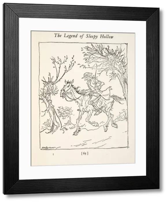 Framed Print : Ichabod Crane escaping from the Headless Horseman, from The Legend of Sleepy Hollow, 1928 Framed Print : Ichabod Crane escaping from the Headless Horseman, from The Legend of Sleepy Hollow, 1928