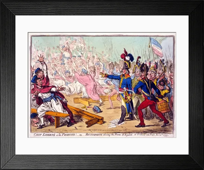 Framed Print : Exit Liberte a la Francois! or Buonaparte closing the Farce of Egalite, at St Framed Print : Exit Liberte a la Francois! or Buonaparte closing the Farce of Egalite, at St